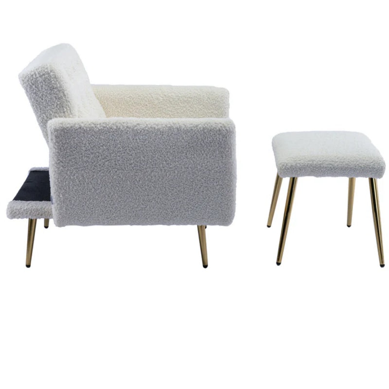 COOLMORE Velvet Accent Chair with Adjustable Armrests and Backrest, Button Tufted Lounge Chair, Single Recliner Armchair with Ottoman-海智集-Default-