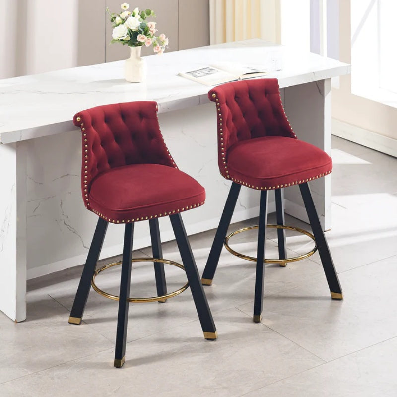 COOLMORE Set of 2,Back pull point design, velvet material, 360 degree rotation, back pull loop detachable design, rivet decoration, square foot wooden bar chair-海智集-Default-