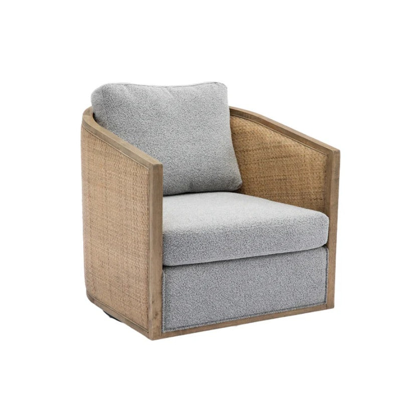 Swivel Barrel Chair, Comfy Round Accent Sofa Chair, 360 Degree Swivel, Gray Boucle, Solid Wood Frame-海智集-Default-