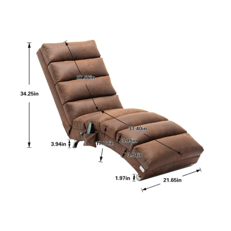 Linen Massage Chaise Lounge Indoor with Remote Control, Ergonomic Electric Massage Long Lounger, Coffee-海智集-Default-