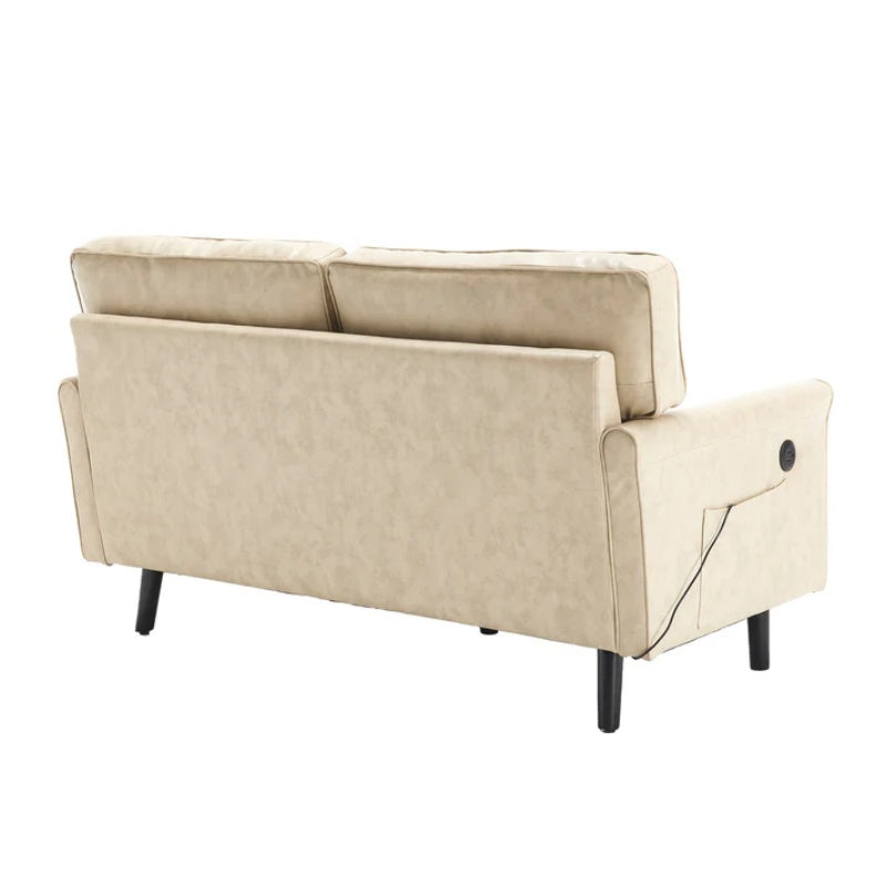 Mid Century Modern Loveseat Sofa, 2 Seater with USB & Removable Pillow Cover, Camel PU, 56.30''-海智集-Default-