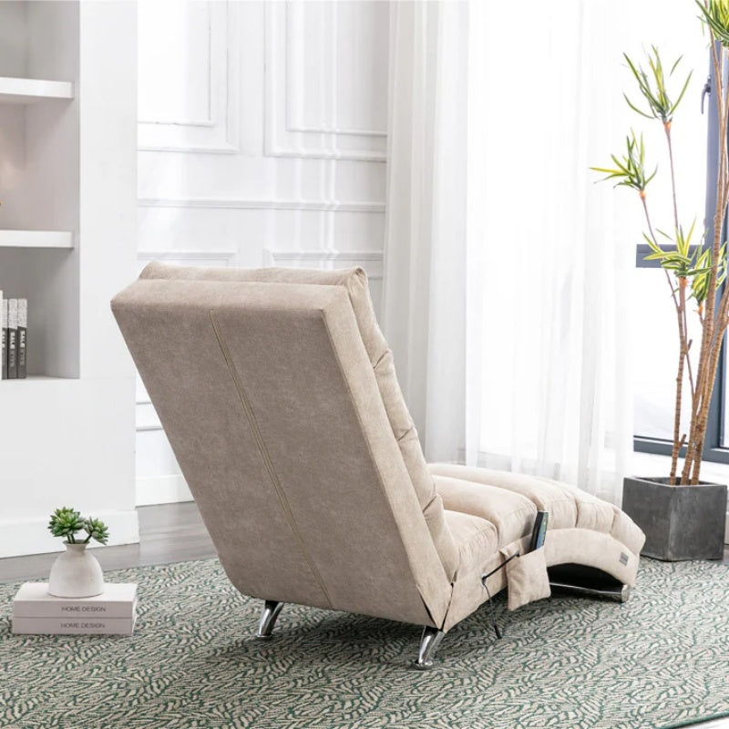 Linen Massage Chaise Lounge Indoor with Remote Control, Ergonomic Electric Massage Lounger in Beige-海智集-Default-
