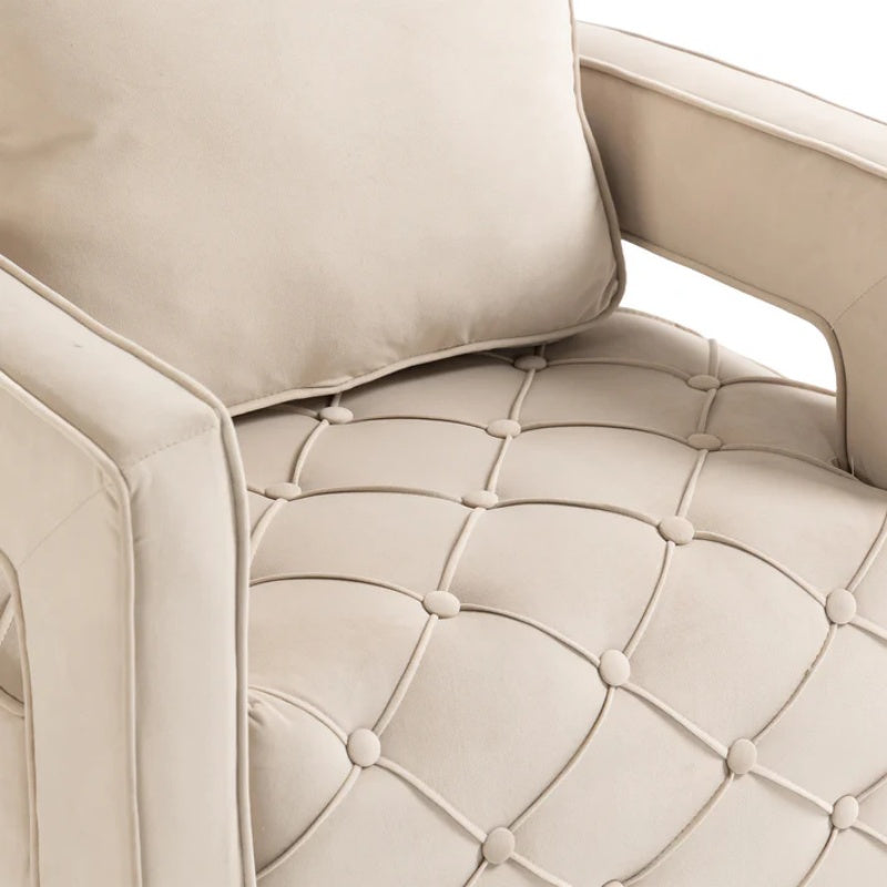 Swivel Accent Chair - Modern Accent Chair with Pillow, Velvet Armchair Side Chair with Tufted Button for Living Room, Bedroom, Office(Beige)-海智集-Default-