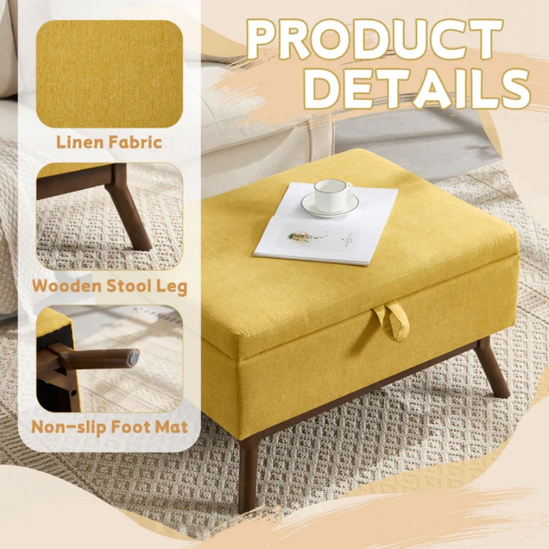Mid-century modern square coffee table storage bench, assembled, suitable for living room, entryway and family room, used as a coffee table, stirrups, shoe bench-海智集-Default-