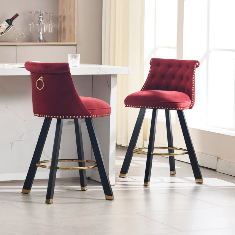 COOLMORE Set of 2,Back pull point design, velvet material, 360 degree rotation, back pull loop detachable design, rivet decoration, square foot wooden bar chair-海智集-Default-