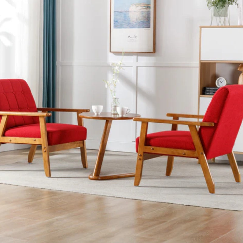 Accent Chairs Set of 2 with Side Table, Mid Century Modern Accent Chair, Wood and Fabric Armchairs Side Chair, Lounge Reading Comfy Arm Chair for Living Room, Bedroom, Office-海智集-Default-
