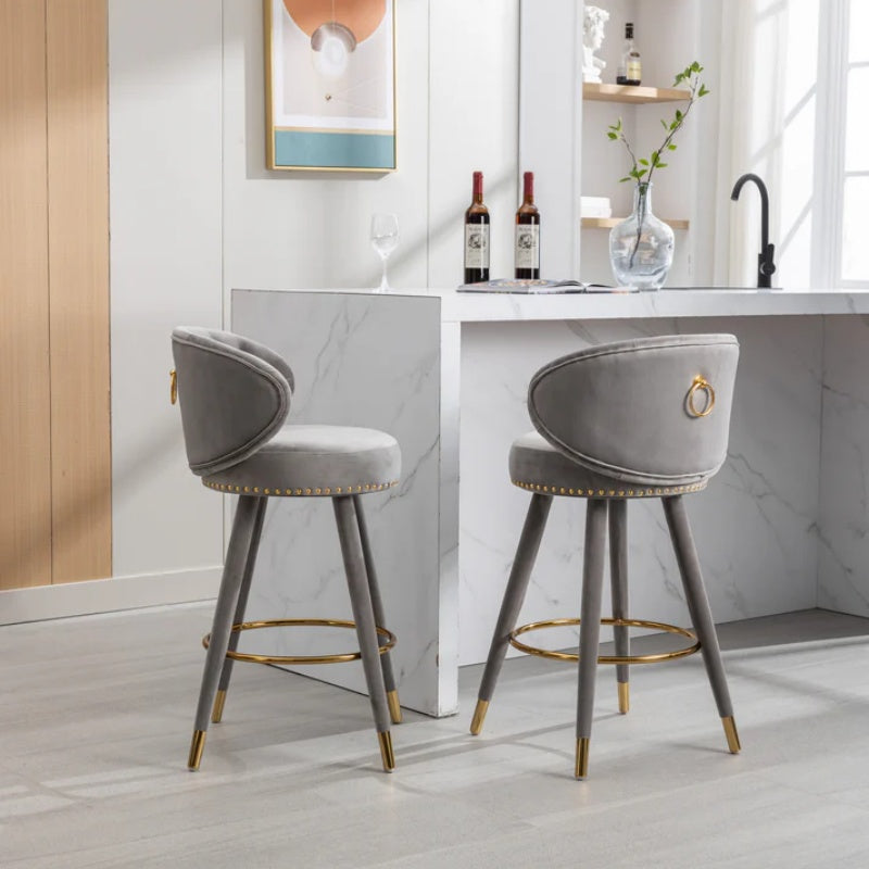 COOLMORE Counter Height Bar Stools Set of 2 for Kitchen Counter Solid Wood Legs with a fixed height of 360 degrees-海智集-Default-