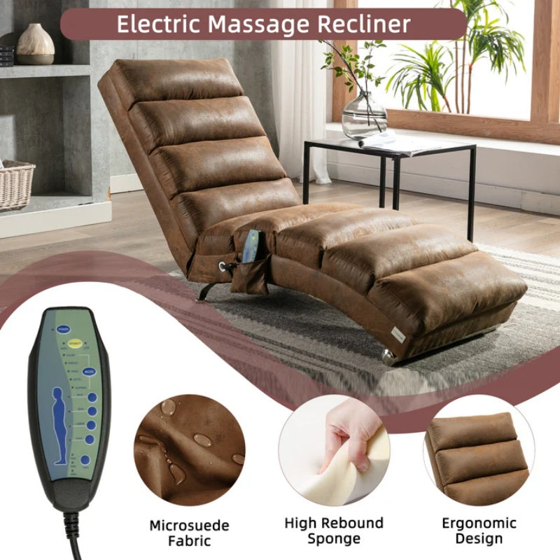 Linen Massage Chaise Lounge Indoor with Remote Control, Ergonomic Electric Massage Long Lounger, Coffee-海智集-Default-