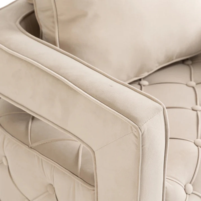 Swivel Accent Chair - Modern Accent Chair with Pillow, Velvet Armchair Side Chair with Tufted Button for Living Room, Bedroom, Office(Beige)-海智集-Default-