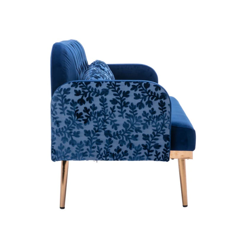 COOLMORE Modern Velvet Loveseat Sofa , Comfy Upholstered 2-Seater Sofa with Gold Metal Legs, Small Loveseat Accent Couch for Living Bedroom Leisure Areas (Navy Velvet)-海智集-Default-