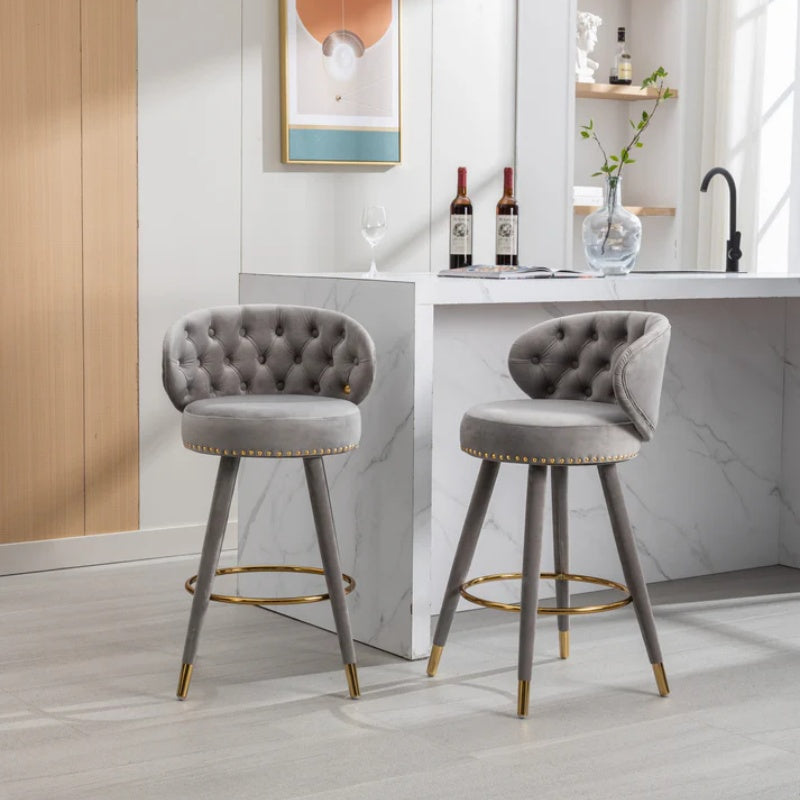 COOLMORE Counter Height Bar Stools Set of 2 for Kitchen Counter Solid Wood Legs with a fixed height of 360 degrees-海智集-Default-