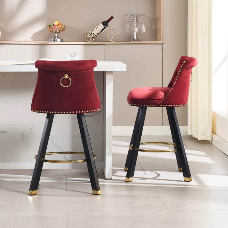 COOLMORE Set of 2,Back pull point design, velvet material, 360 degree rotation, back pull loop detachable design, rivet decoration, square foot wooden bar chair-海智集-Default-