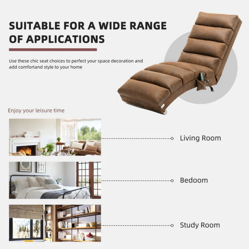 Linen Massage Chaise Lounge Indoor with Remote Control, Ergonomic Electric Massage Long Lounger, Coffee-海智集-Default-