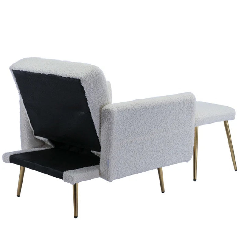 COOLMORE Velvet Accent Chair with Adjustable Armrests and Backrest, Button Tufted Lounge Chair, Single Recliner Armchair with Ottoman-海智集-Default-