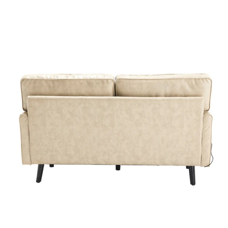 Mid Century Modern Loveseat Sofa, 2 Seater with USB & Removable Pillow Cover, Camel PU, 56.30''-海智集-Default-