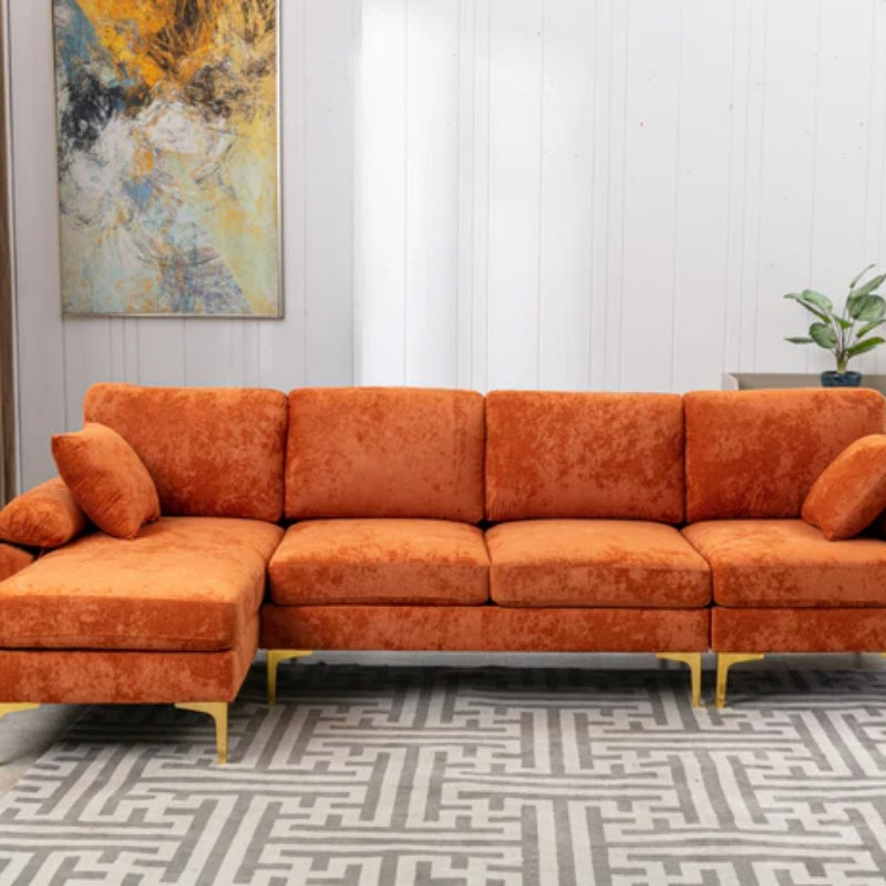 COOLMORE U-shape sectional sofa with Ottoman , Reversible Sofa Couch for Living Room,Spacious Furniture,Durable Couch Removable and machine washable cover (Orange Velvet)-海智集-Default-