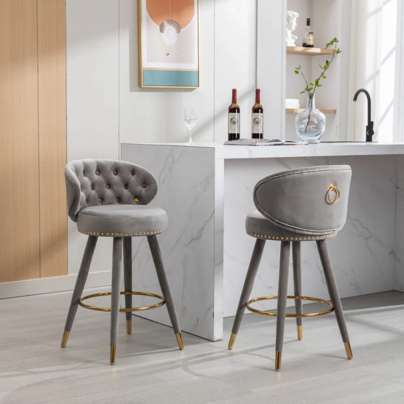 COOLMORE Counter Height Bar Stools Set of 2 for Kitchen Counter Solid Wood Legs with a fixed height of 360 degrees-海智集-Default-