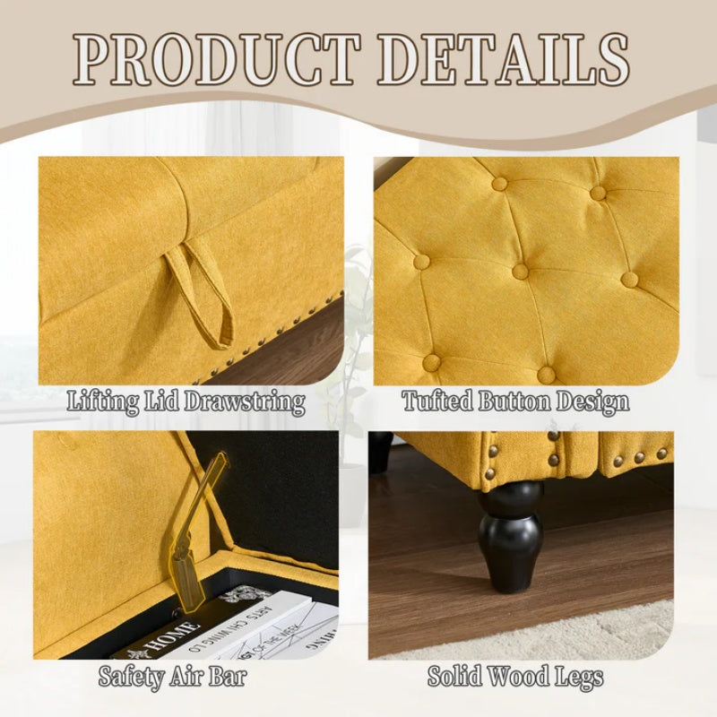Coolmore Storage Ottoman 55.12 Inches Upholstered Fabric Storage Ottoman Bench,Button Tufted Ottoman with Storage for Living Room,Bedroom End of Bed Bench Withstands 275lbs-海智集-Default-