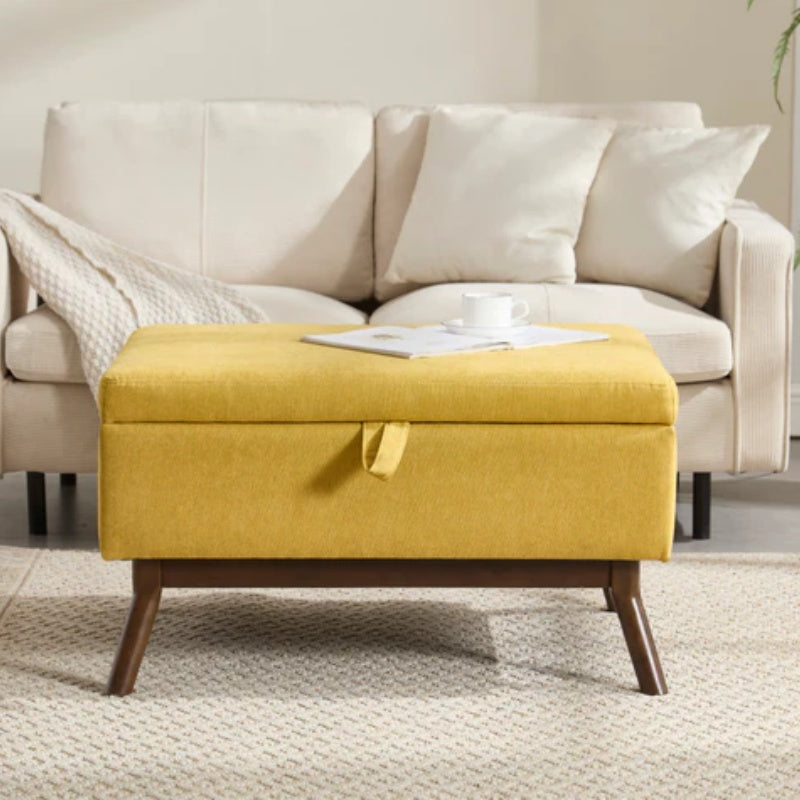 Mid-century modern square coffee table storage bench, assembled, suitable for living room, entryway and family room, used as a coffee table, stirrups, shoe bench-海智集-Default-