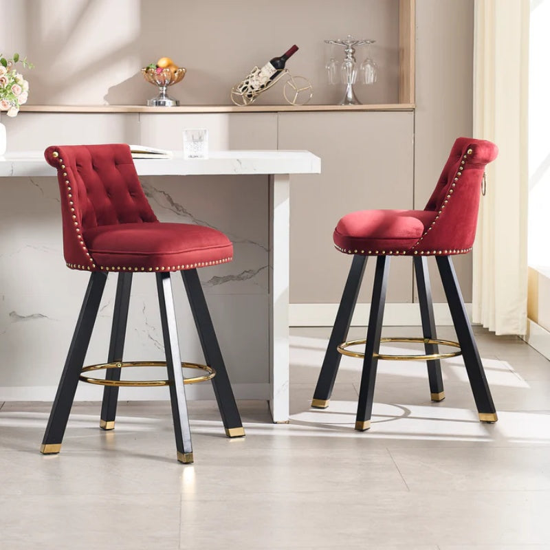 COOLMORE Set of 2,Back pull point design, velvet material, 360 degree rotation, back pull loop detachable design, rivet decoration, square foot wooden bar chair-海智集-Default-