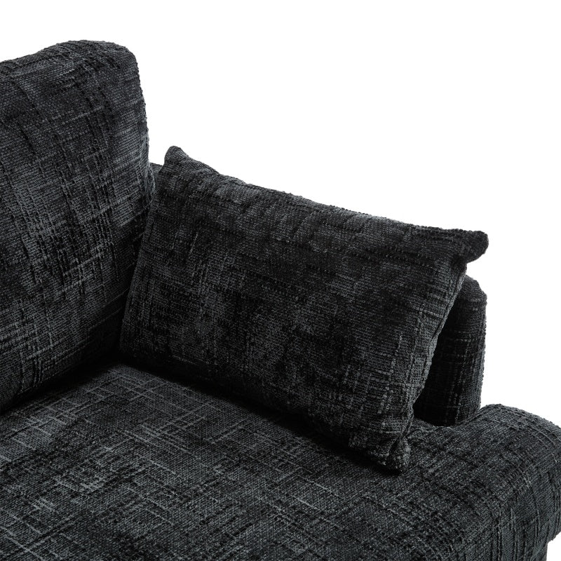 Modern Style Chenille 2-Seater Sofa with LED Light, USB Port and Storage Bag in Black-海智集-Default-