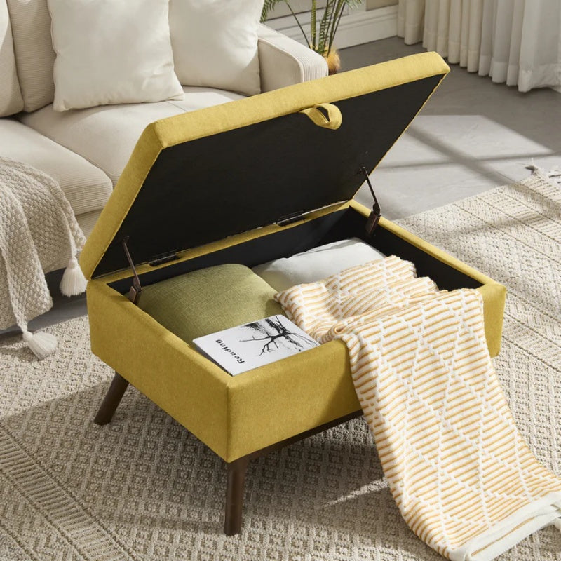 Mid-century modern square coffee table storage bench, assembled, suitable for living room, entryway and family room, used as a coffee table, stirrups, shoe bench-海智集-Default-