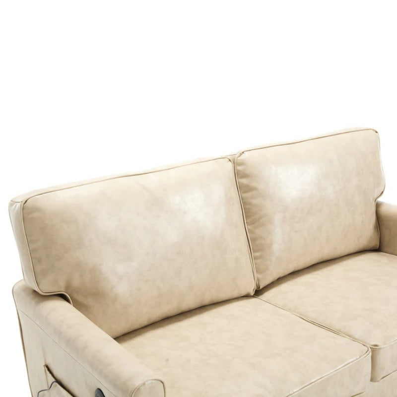 Mid Century Modern Loveseat Sofa, 2 Seater with USB & Removable Pillow Cover, Camel PU, 56.30''-海智集-Default-