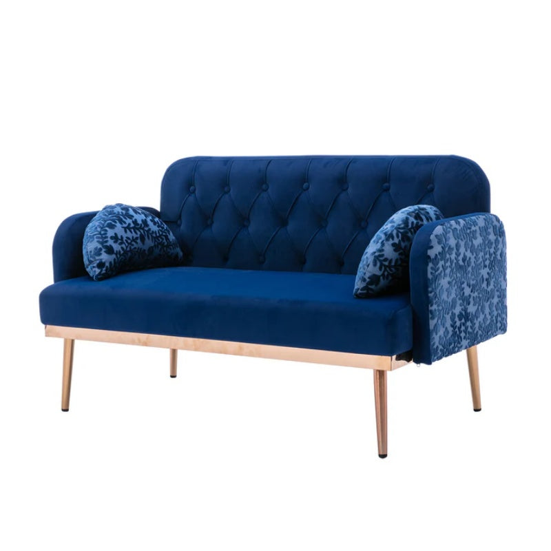 COOLMORE Modern Velvet Loveseat Sofa , Comfy Upholstered 2-Seater Sofa with Gold Metal Legs, Small Loveseat Accent Couch for Living Bedroom Leisure Areas (Navy Velvet)-海智集-Default-