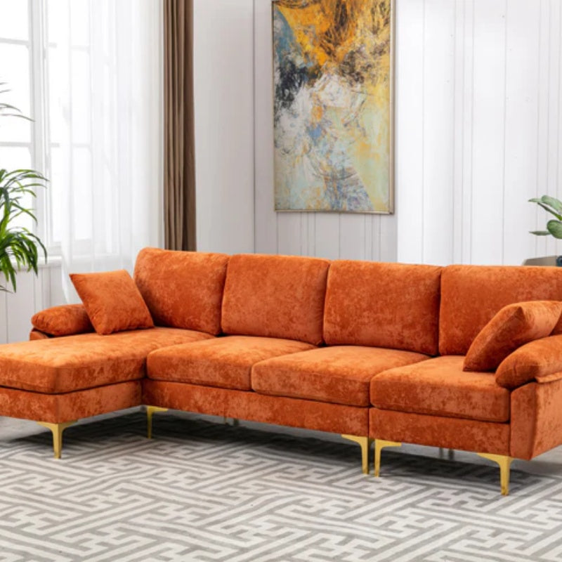 COOLMORE U-shape sectional sofa with Ottoman , Reversible Sofa Couch for Living Room,Spacious Furniture,Durable Couch Removable and machine washable cover (Orange Velvet)-海智集-Default-
