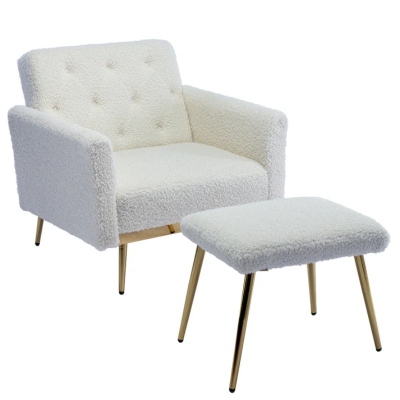 COOLMORE Velvet Accent Chair with Adjustable Armrests and Backrest, Button Tufted Lounge Chair, Single Recliner Armchair with Ottoman-海智集-Default-