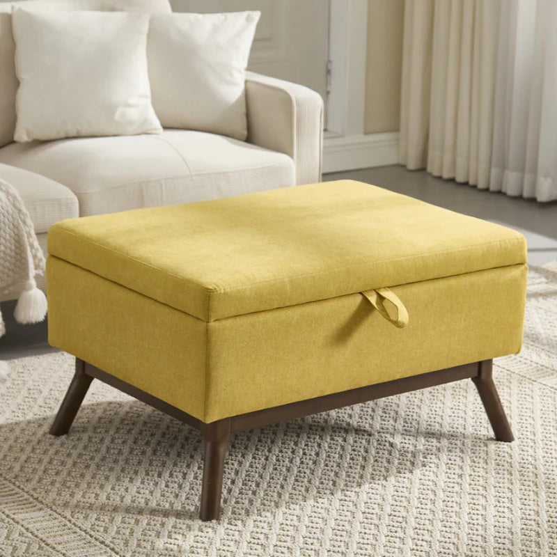 Mid-century modern square coffee table storage bench, assembled, suitable for living room, entryway and family room, used as a coffee table, stirrups, shoe bench-海智集-Default-