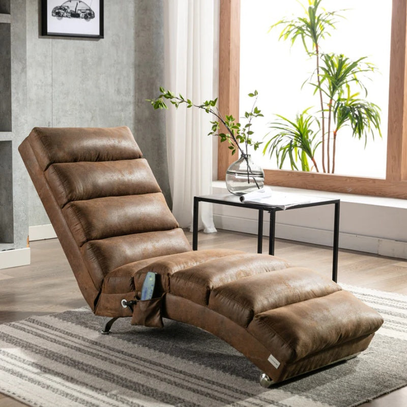 Linen Massage Chaise Lounge Indoor with Remote Control, Ergonomic Electric Massage Long Lounger, Coffee-海智集-Default-