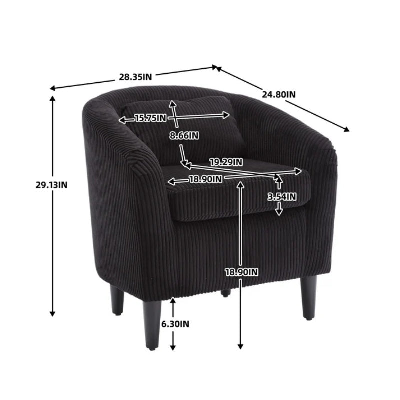 COOLMORE Living Room Accent Barrel Chair, Century Modern Style Decorative Chair, Armchair for Living Room with Thick Cushions and Pillows, Comfy Single Sofa Chair, Chair with Wooden Legs,BLACK-海智集-Default-