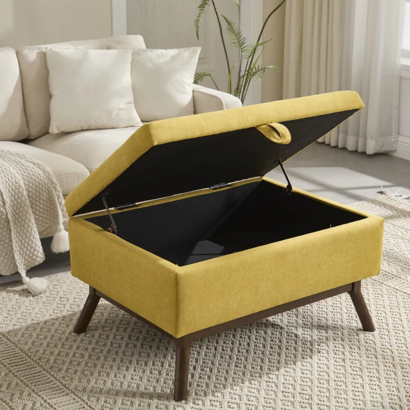 Mid-century modern square coffee table storage bench, assembled, suitable for living room, entryway and family room, used as a coffee table, stirrups, shoe bench-海智集-Default-