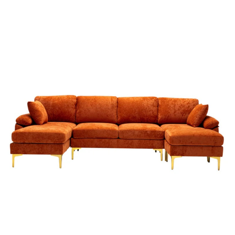 COOLMORE U-shape sectional sofa with Ottoman , Reversible Sofa Couch for Living Room,Spacious Furniture,Durable Couch Removable and machine washable cover (Orange Velvet)-海智集-Default-