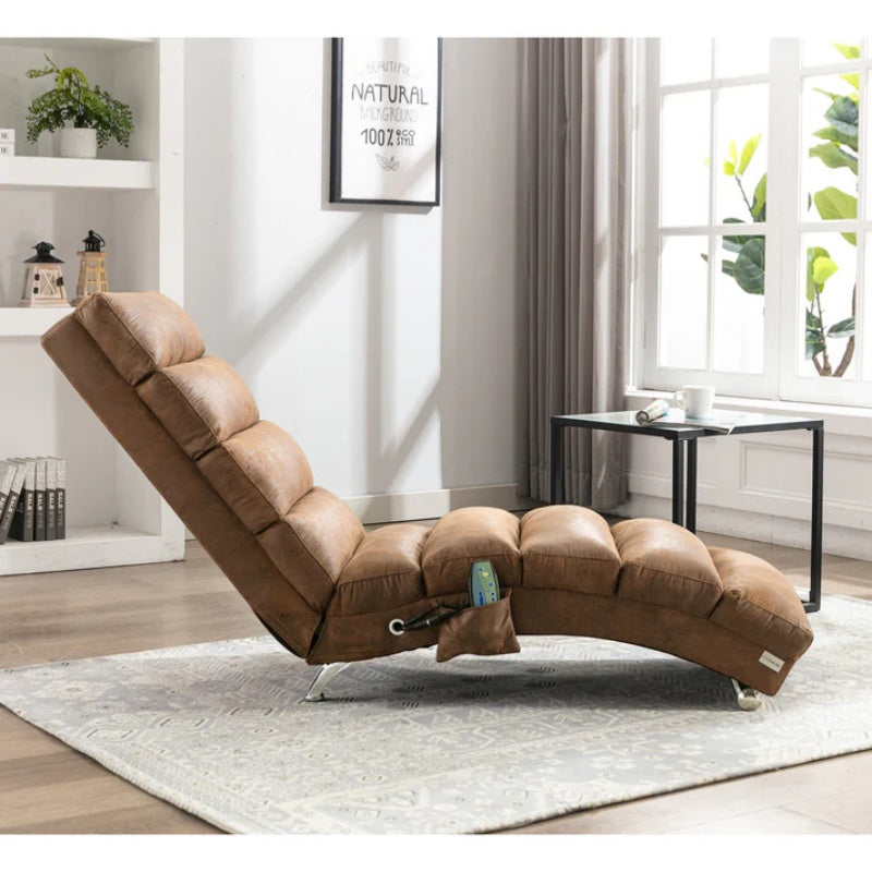 Linen Massage Chaise Lounge Indoor with Remote Control, Ergonomic Electric Massage Long Lounger, Coffee-海智集-Default-