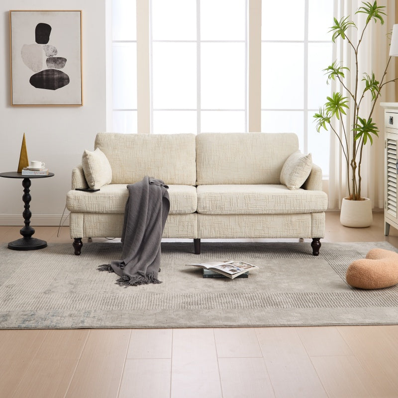 Modern Style Chenille 2-Seater Sofa with LED Light, USB Port, Storage Bag, Wood Legs-海智集-Default-