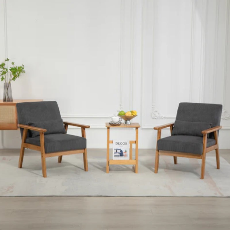 Leisure Chair with Solid Wood Armrest and Feet, Leisure chair, wood frame, velvet, l, solid rubber wood legs, Mid-Century Modern Accent chair, for Living Room Bedroom Studio chair,Two packs-海智集-Default-