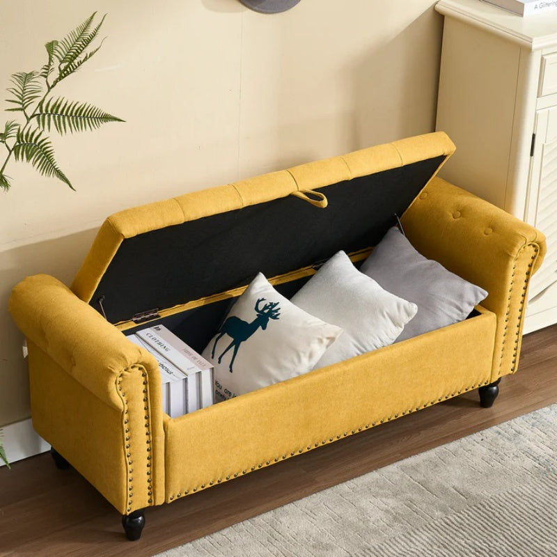 Coolmore Storage Ottoman 55.12 Inches Upholstered Fabric Storage Ottoman Bench,Button Tufted Ottoman with Storage for Living Room,Bedroom End of Bed Bench Withstands 275lbs-海智集-Default-