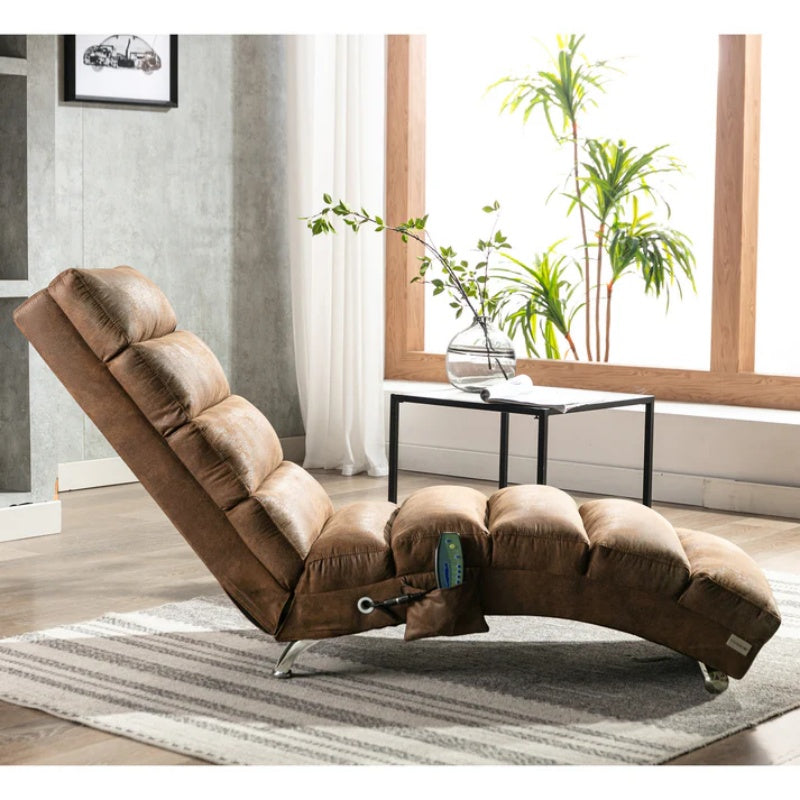 Linen Massage Chaise Lounge Indoor with Remote Control, Ergonomic Electric Massage Long Lounger, Coffee-海智集-Default-