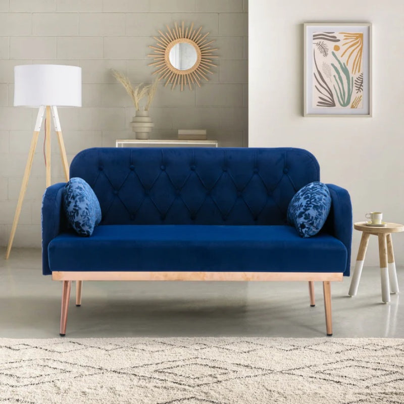 COOLMORE Modern Velvet Loveseat Sofa , Comfy Upholstered 2-Seater Sofa with Gold Metal Legs, Small Loveseat Accent Couch for Living Bedroom Leisure Areas (Navy Velvet)-海智集-Default-