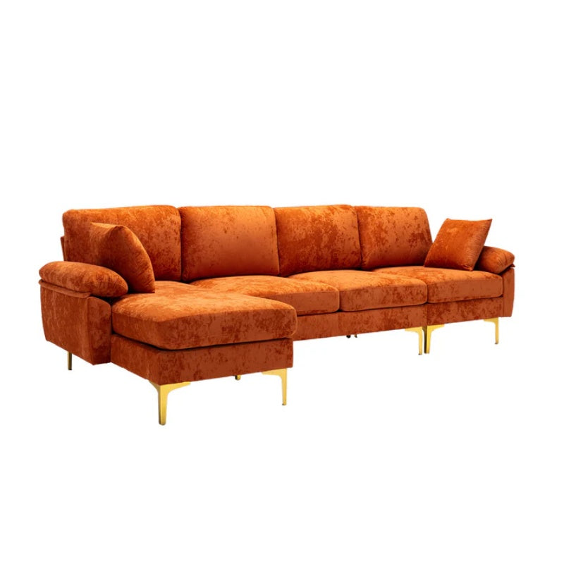 COOLMORE U-shape sectional sofa with Ottoman , Reversible Sofa Couch for Living Room,Spacious Furniture,Durable Couch Removable and machine washable cover (Orange Velvet)-海智集-Default-