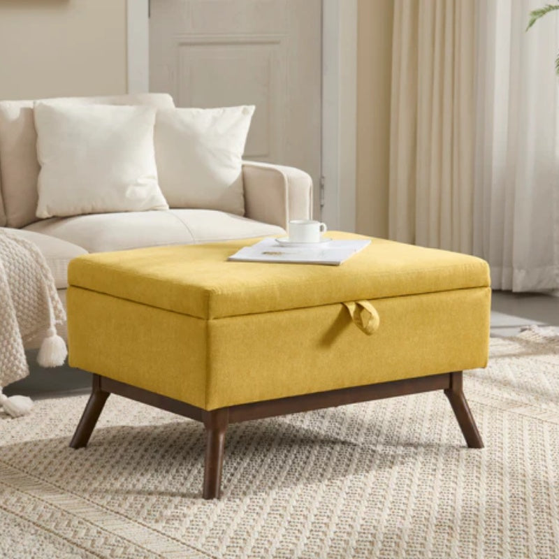 Mid-century modern square coffee table storage bench, assembled, suitable for living room, entryway and family room, used as a coffee table, stirrups, shoe bench-海智集-Default-