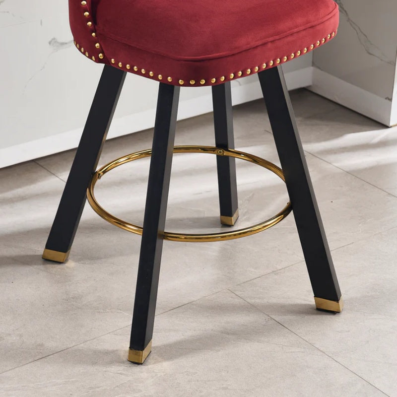 COOLMORE Set of 2,Back pull point design, velvet material, 360 degree rotation, back pull loop detachable design, rivet decoration, square foot wooden bar chair-海智集-Default-