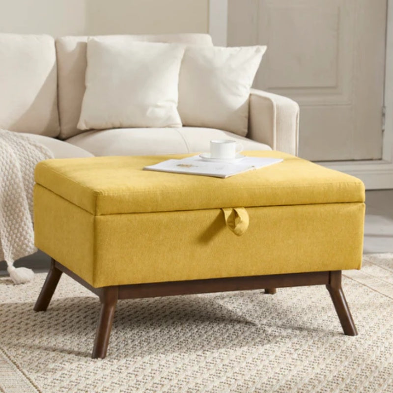 Mid-century modern square coffee table storage bench, assembled, suitable for living room, entryway and family room, used as a coffee table, stirrups, shoe bench-海智集-Default-
