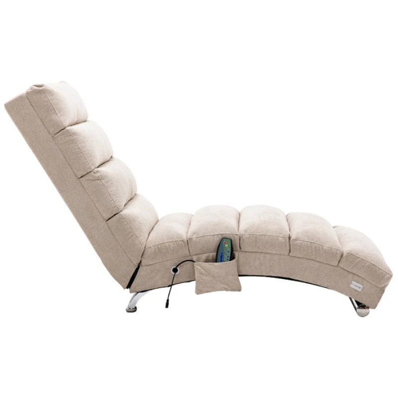 Linen Massage Chaise Lounge Indoor with Remote Control, Ergonomic Electric Massage Lounger in Beige-海智集-Default-
