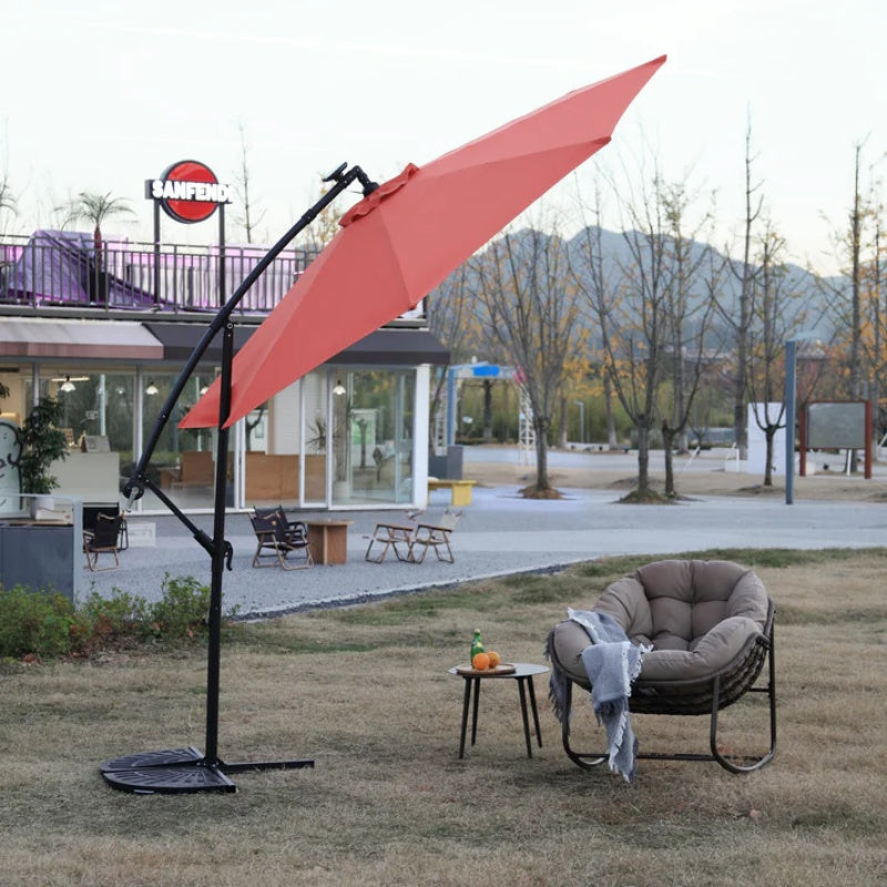 10ft Solar LED Offset Hanging Market Patio Umbrella (orange )(No Base)-海智集-Default-