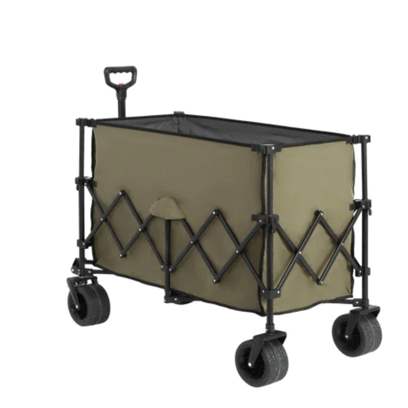 Beach Wagon,Collapsible Wagon 220lbs with Big Wheels Foldable Wagon Carts, Heavy Duty 300L Folding Utility Garden Cart with Big All-Terrain Beach Wheels & Drink Holders. Army Green-海智集-Default-
