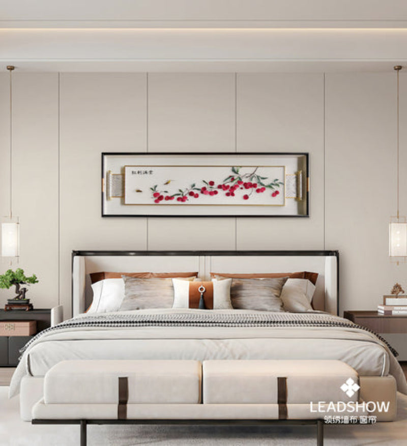 Chinese Landscape Embroidery Art - Silk Thread Mountain/Water Painting with Rosewood Frame-海智集-
