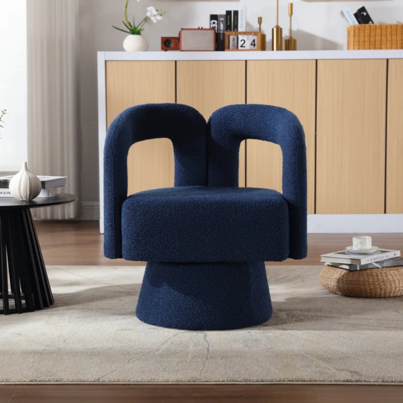 COOLMORE 360 Degree Swivel Cuddle Barrel Accent Chairs, Round Armchairs with Wide Upholstered, Fluffy Fabric Chair for Living Room, Bedroom, Office, Waiting Rooms (Navy Boucle)-海智集-Default-